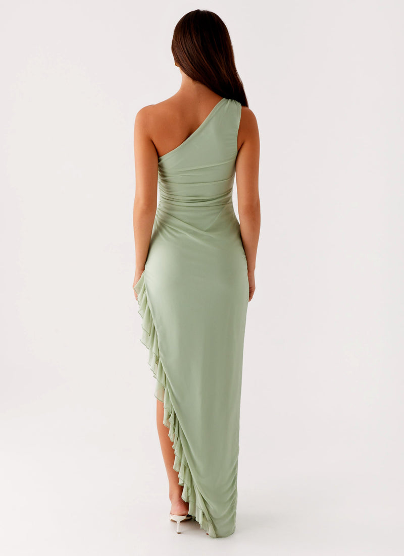 ATISSE CLARENCE ICON – Women's Asymmetric Maxi Dress – Sage Green Elegant Occasion Dress