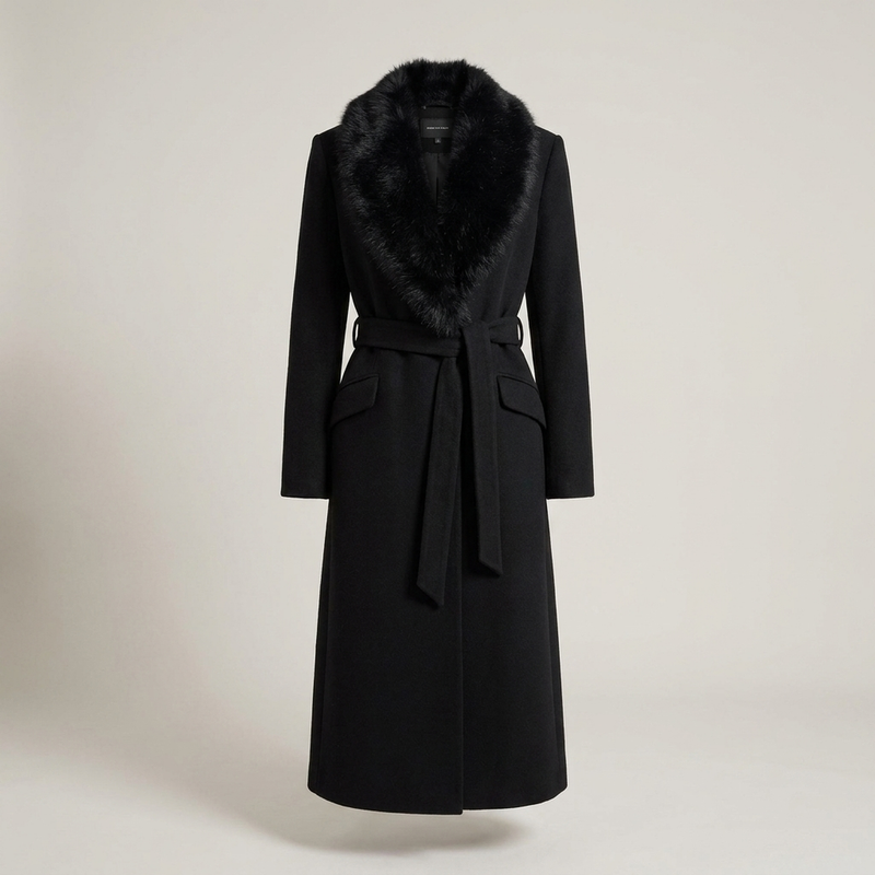 ATISSE – Women's Longline Belted Parka Coat – Faux Fur Collar Winter Wrap Coat