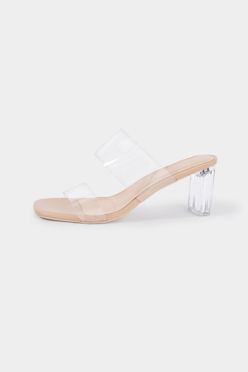 ATISSE CRYSTAL STEP – Sandalias de tacón transparentes para mujer – Sandalias nude transparentes de punta abierta