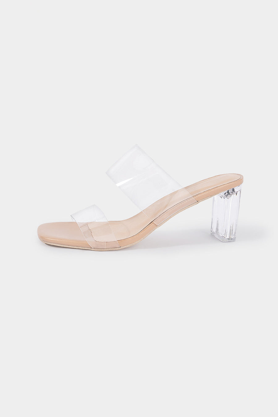 ATISSE CRYSTAL STEP – Sandalias de tacón transparentes para mujer – Sandalias nude transparentes de punta abierta