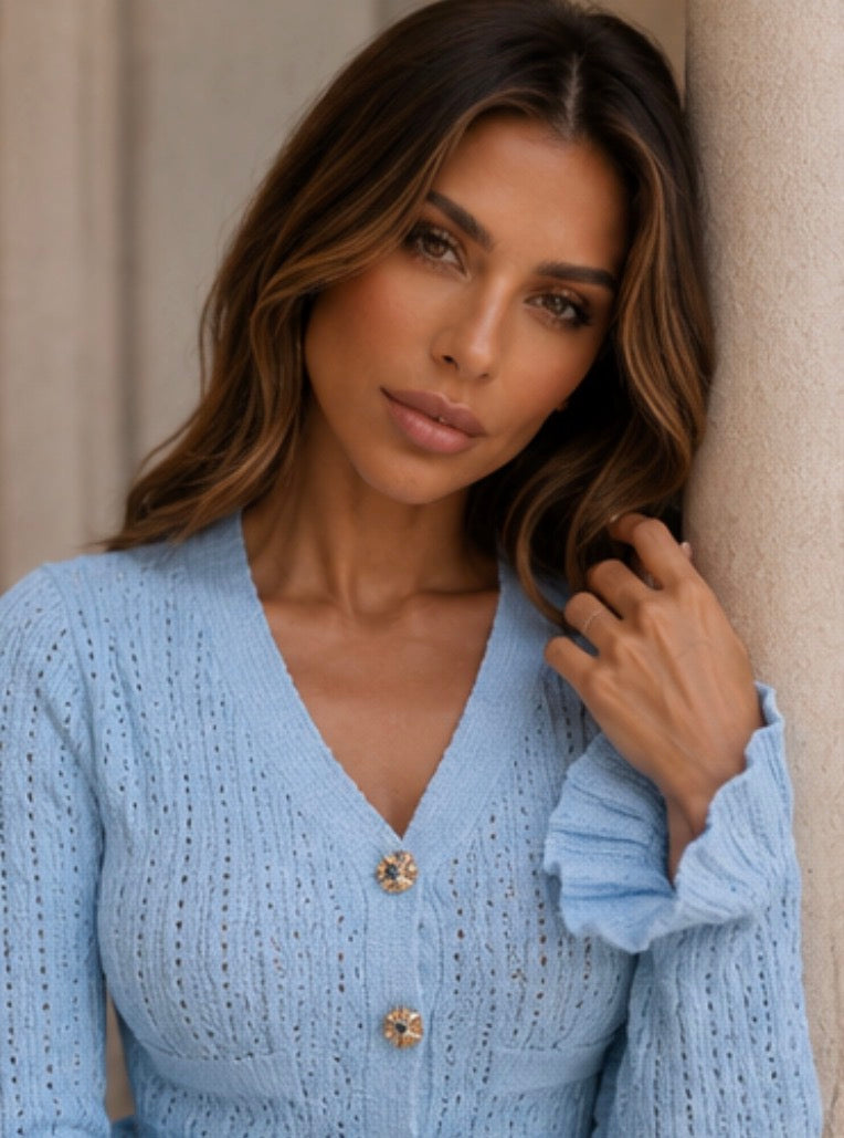 ATISSE SIENNA KNIT – Women's Knit Top & Skirt Set – Sky Blue Two-Piece Outfit