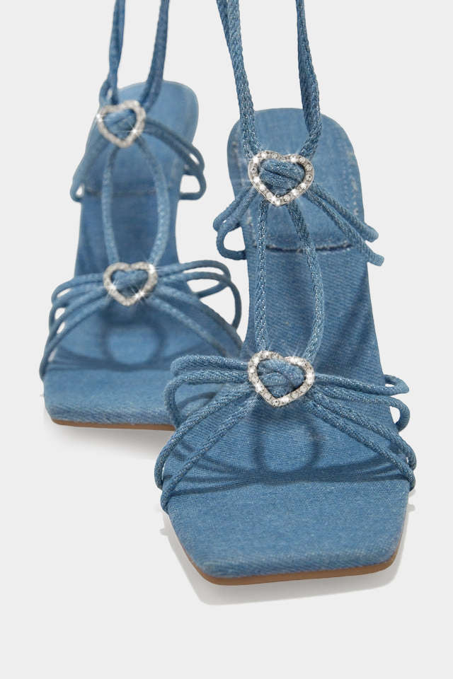 ATISSE CELESTIA – Damen High Heels mit Schnürung – Blaue Abend-Heels mit Strasssteinen