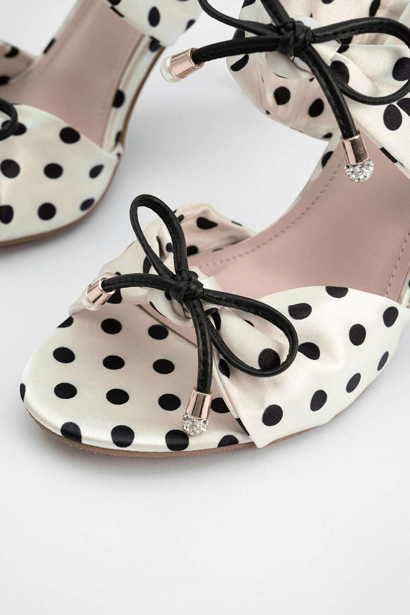 ATISSE POLKA BOW – Sandalias de tacón con lunares para mujer – Tacones de noche stiletto con lazo
