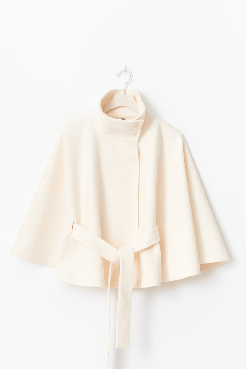 ATISSE – Women's Belted Cape Coat – High Neck Wool Blend Winter Poncho Jacket