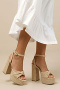 ATISSE SOLARA – Sandalias de tacón con plataforma para mujer – Sandalias de tacón cuadrado estilo alpargata en beige