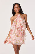 ATISSE OFRA – Vestido mini floral halter de mujer – Vestido de fiesta de verano con volantes