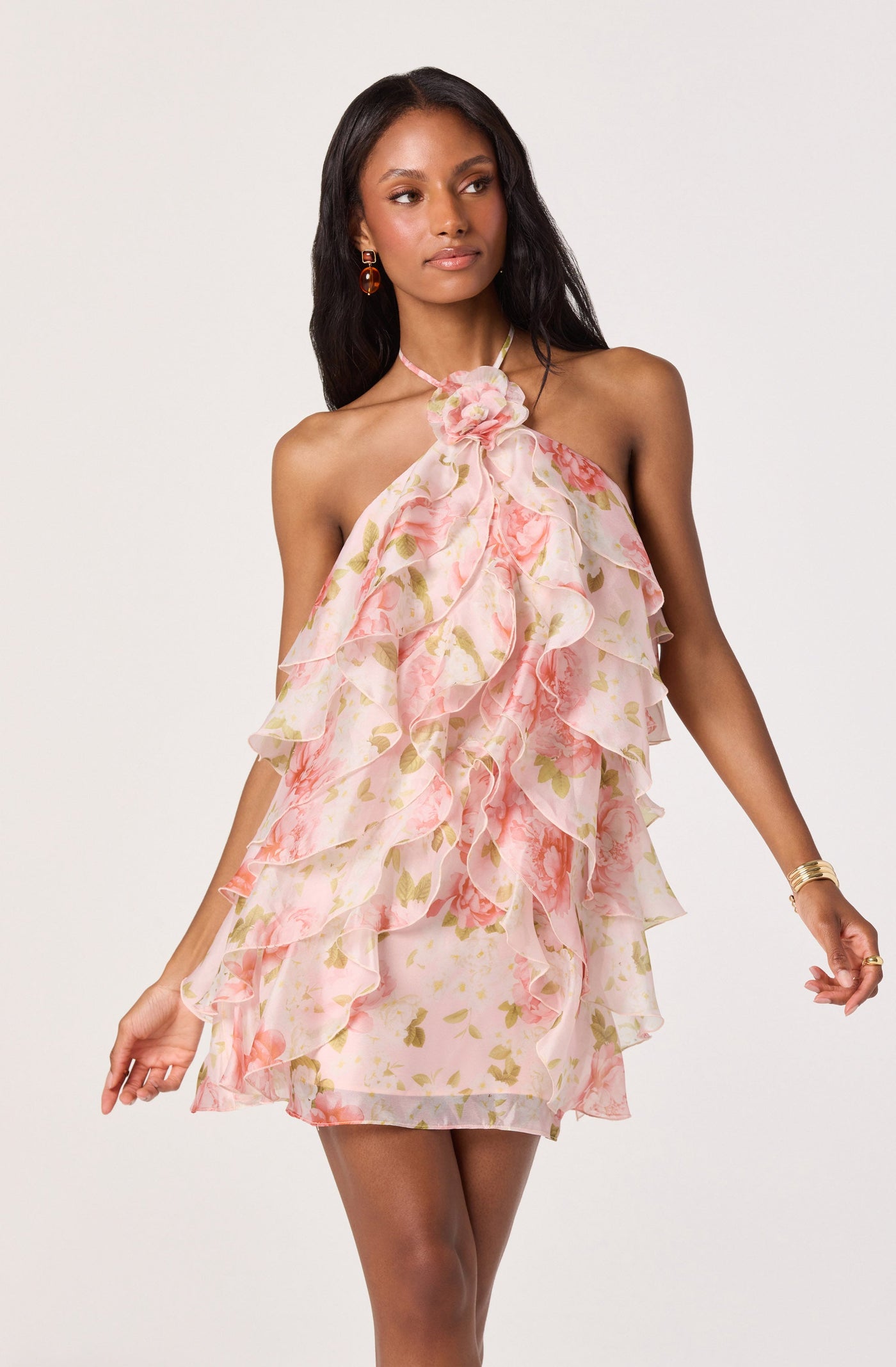 ATISSE OFRA – Vestido mini floral halter de mujer – Vestido de fiesta de verano con volantes