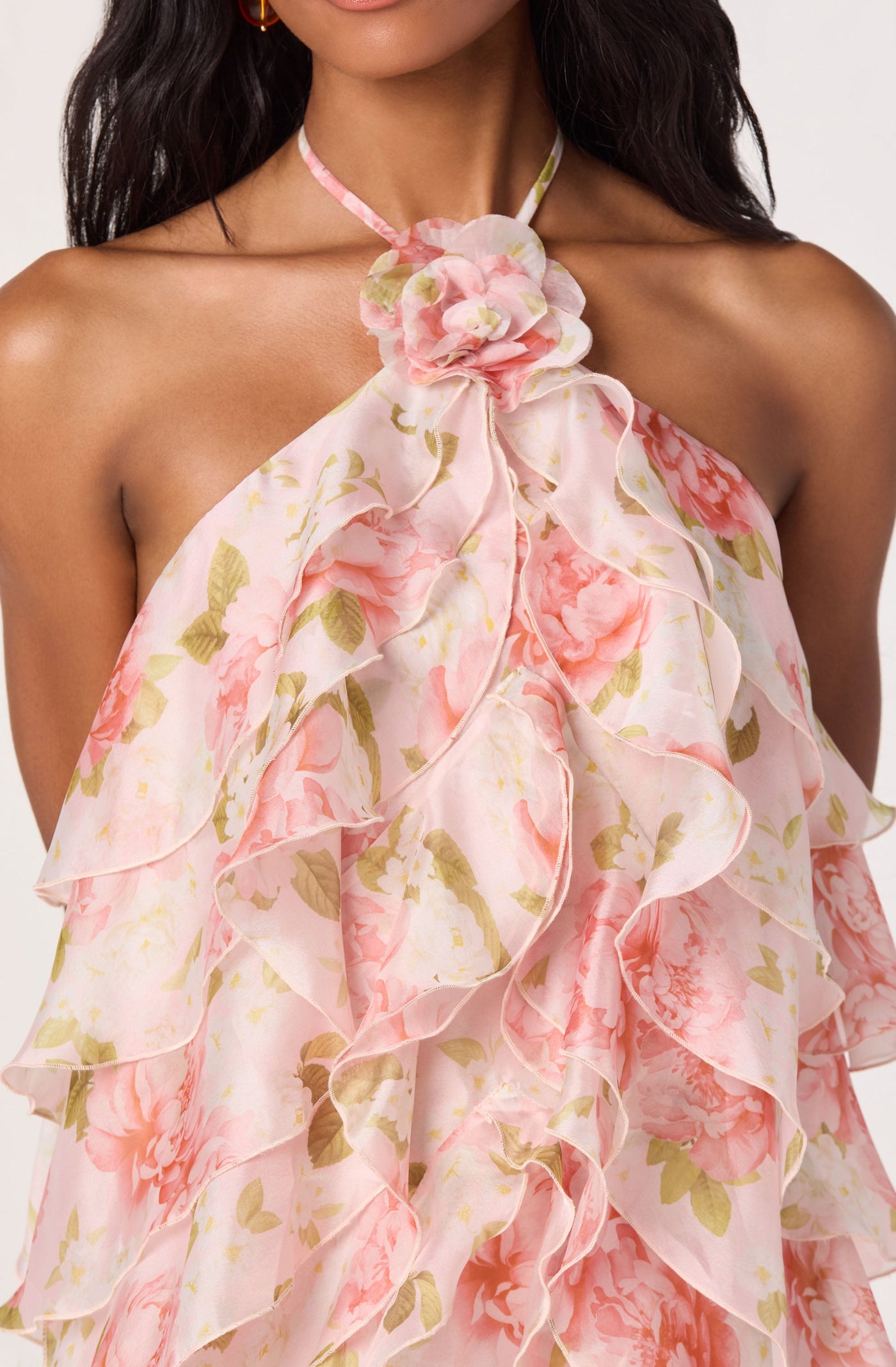 ATISSE OFRA – Vestido mini floral halter de mujer – Vestido de fiesta de verano con volantes