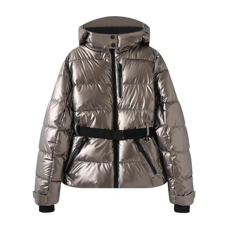 ATISSE ASHORE – Women's Hooded Puffer Jacket – Belted Winter Down Coat with Faux Fur Hood