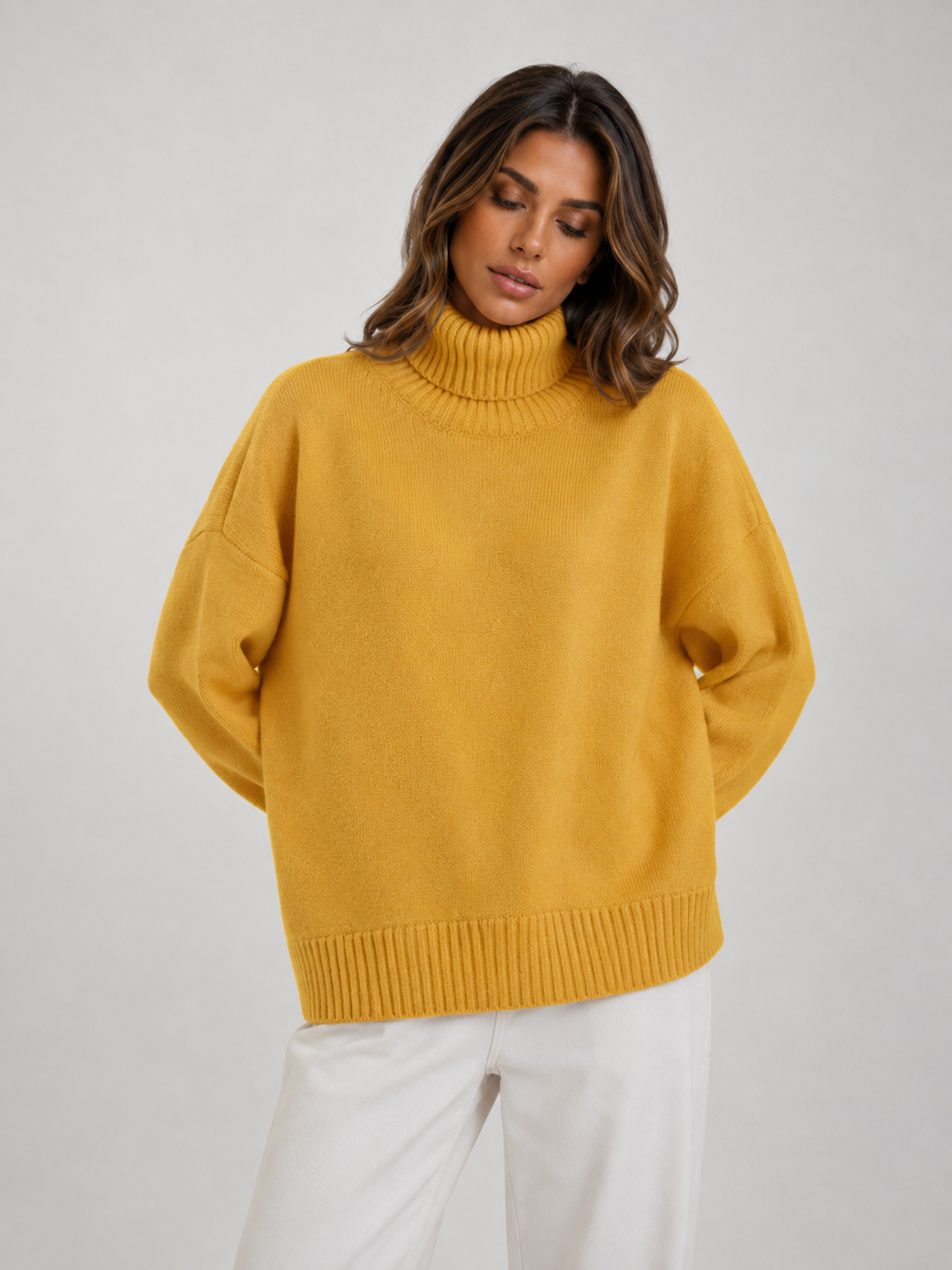 ATISSE SIENNA – Women's Oversized Turtleneck Sweater – Soft Knit Long Sleeve Winter Jumper