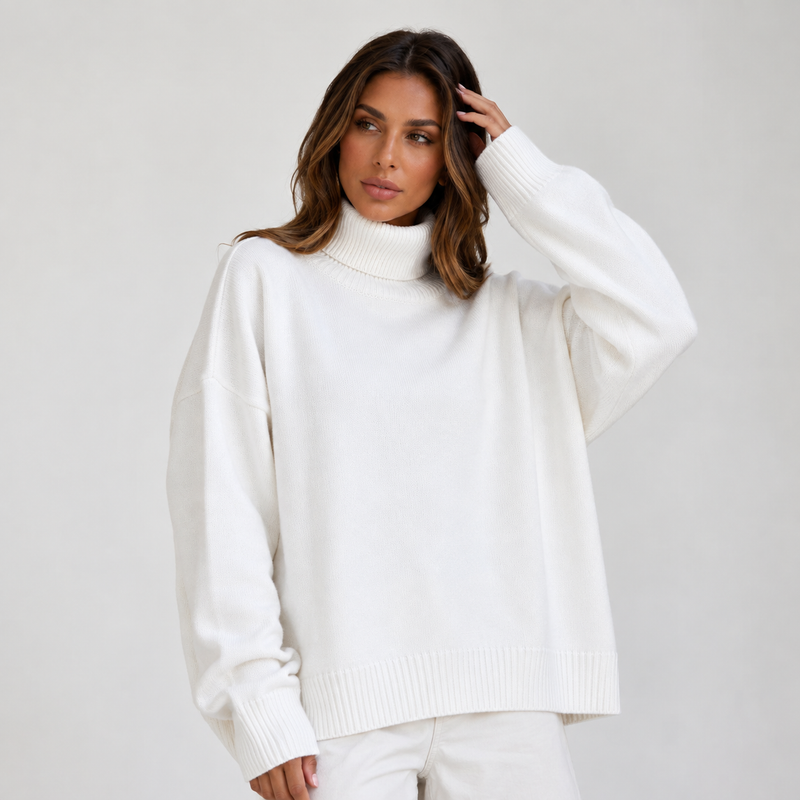 ATISSE SIENNA – Women's Oversized Turtleneck Sweater – Soft Knit Long Sleeve Winter Jumper