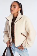 ATISSE – Women’s Cream Teddy Jacket – Faux Shearling High Neck Winter Coat