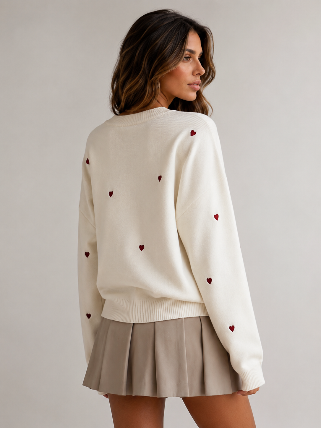 ATISSE – Women's Embroidered Heart Oversized Knit Sweater – Relaxed Fit Warm Cotton Winter Pullover