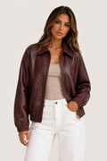 ATISSE – Women's Faux Leather Bomber Jacket – Zip-Up Relaxed Fit Leather Jacket