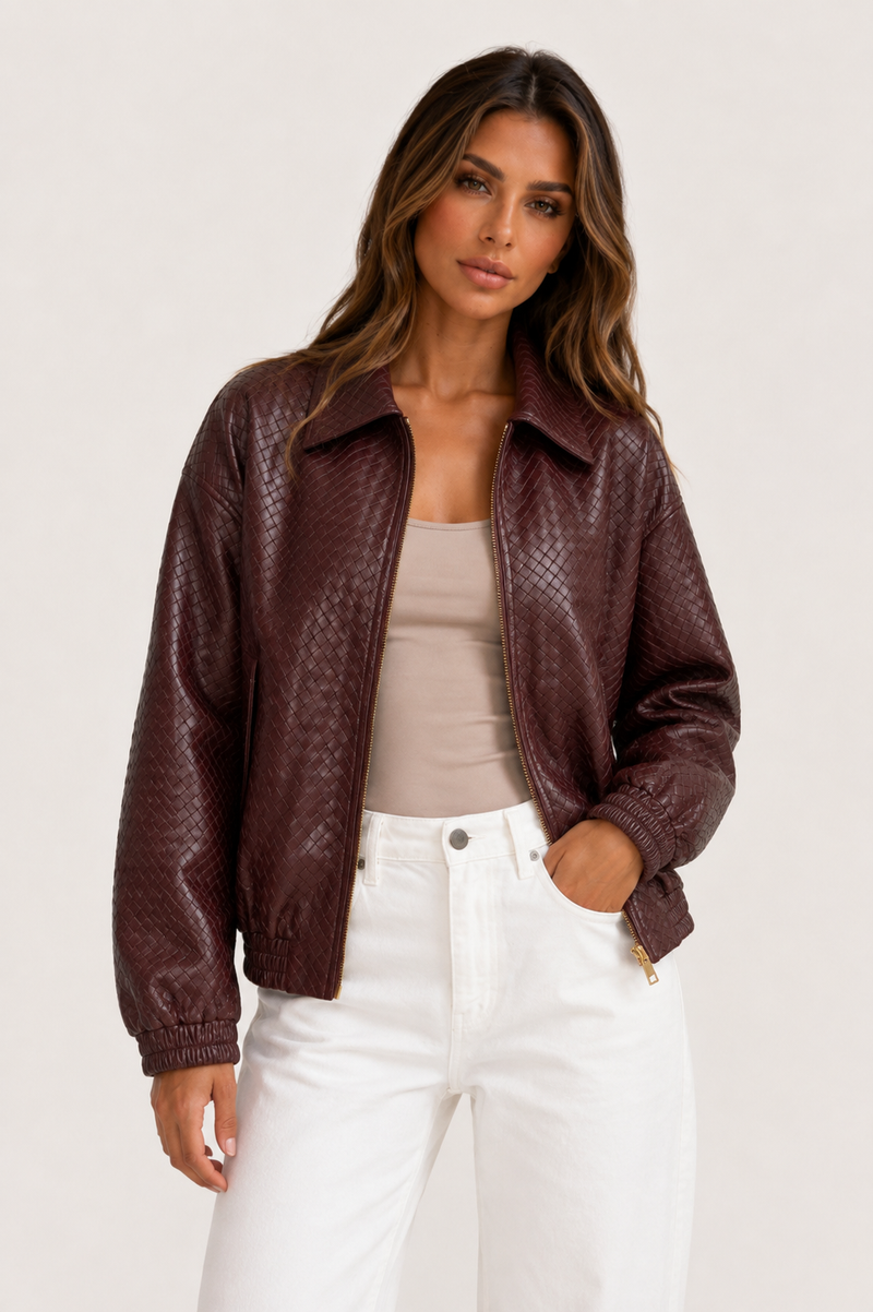 ATISSE – Women's Faux Leather Bomber Jacket – Zip-Up Relaxed Fit Leather Jacket