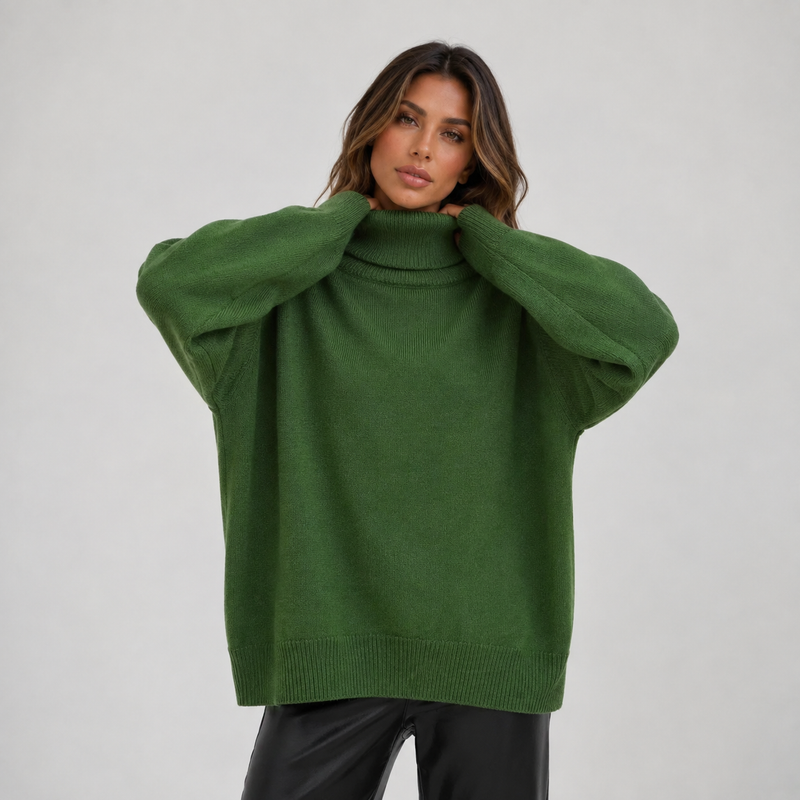 ATISSE SIENNA – Women's Oversized Turtleneck Sweater – Soft Knit Long Sleeve Winter Jumper