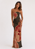 ATISSE IROHA – Damen trägerloses Maxikleid mit Blumenmuster – Abendkleid mit tropischem Print
