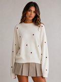 ATISSE – Women's Embroidered Heart Oversized Knit Sweater – Relaxed Fit Warm Cotton Winter Pullover