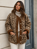 ATISSE LEONA – Women's Leopard Print Jacket – Warm Faux Fur Contrast Trim Statement Coat