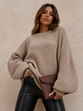 ATISSE SIENNA – Women's Cashmere Knit Sweater – Oversized Ribbed Balloon Sleeve Winter Pullover