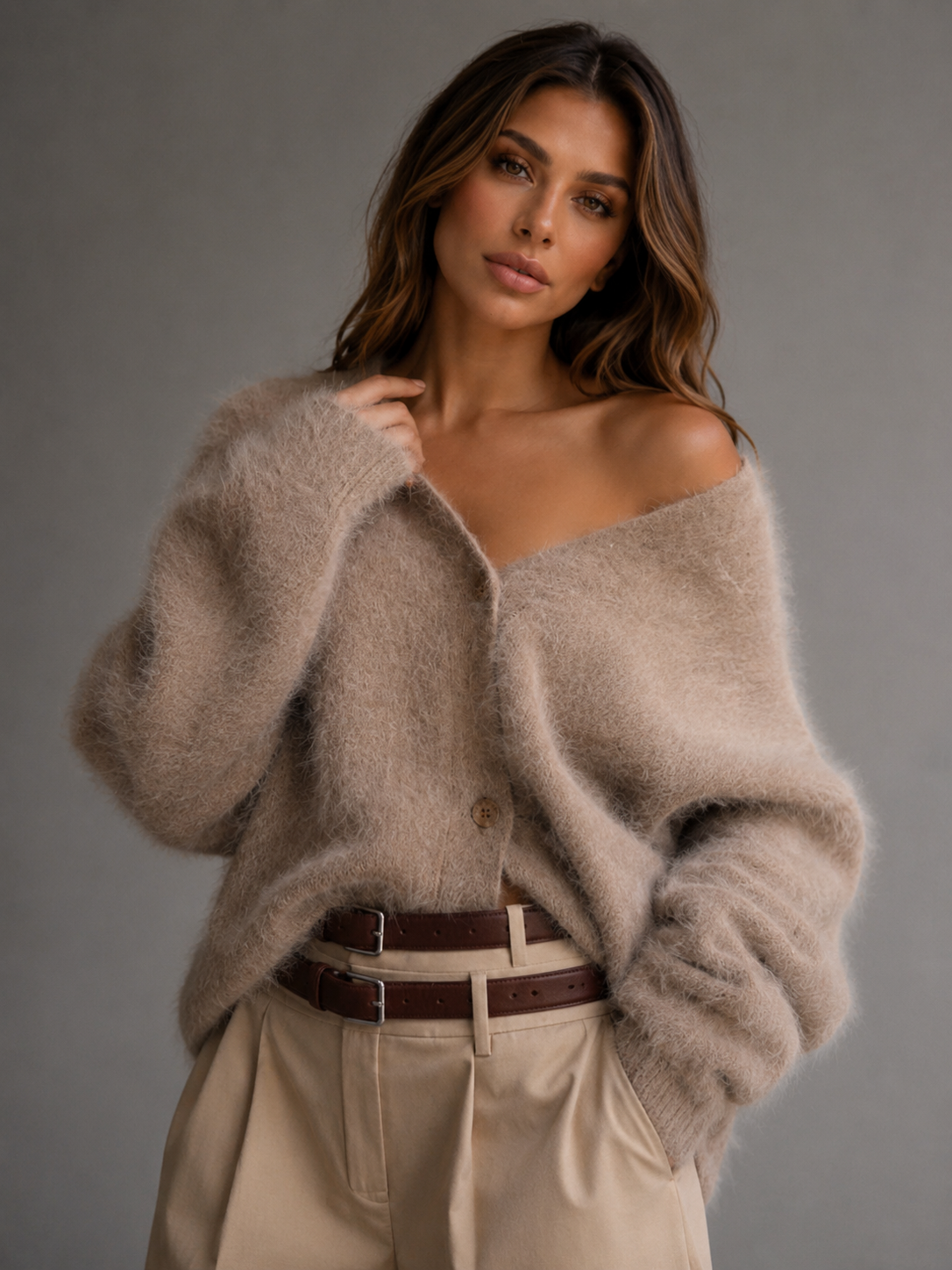 ATISSE – Women's Oversized V Neck Cardigan – Soft Chunky Knit Long Sleeve Sweater