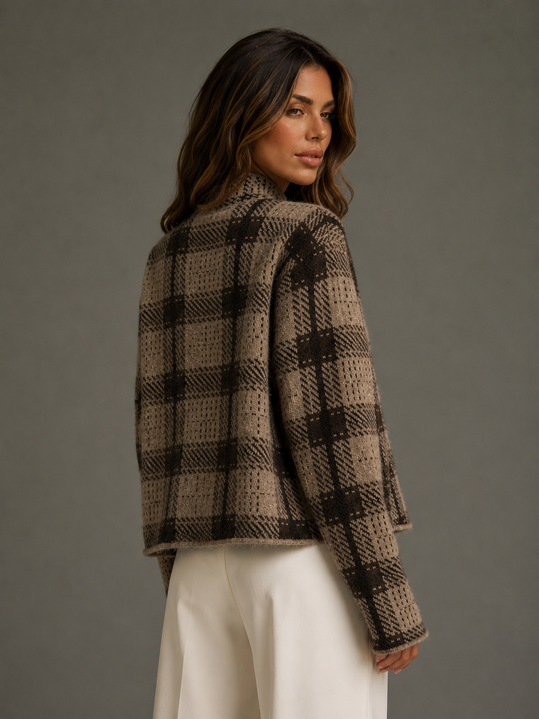 ATISSE – Women's Wool Blend Plaid Turtleneck Sweater – Checked Long Sleeve Winter Knit Pullover