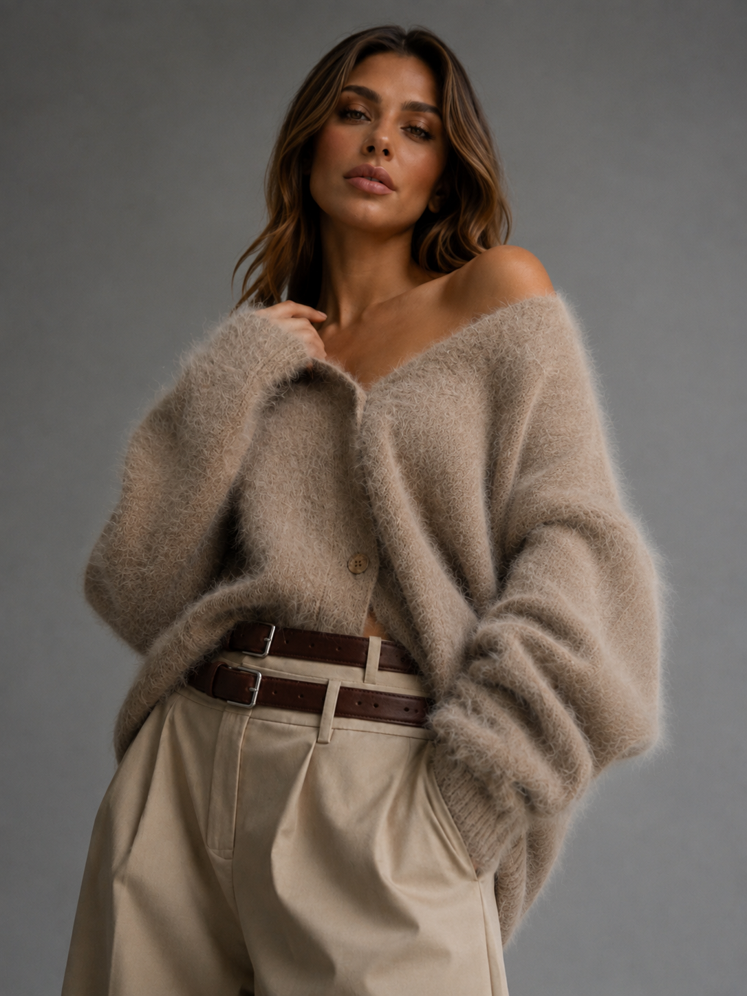 ATISSE – Women's Oversized V Neck Cardigan – Soft Chunky Knit Long Sleeve Sweater