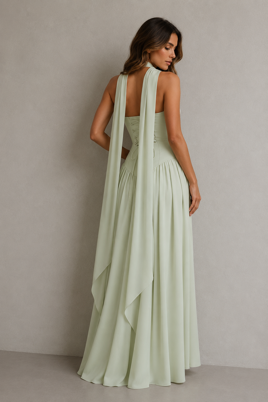 ATISSE MALIYAH ICON – Vestido maxi de gasa palabra de honor para mujer – Vestido de noche formal verde menta