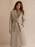 ATISSE – Women's Longline Belted Parka Coat – Faux Fur Collar Winter Wrap Coat