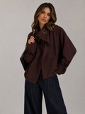 ATISSE – Women's Oversized Vintage Trench Coat – Relaxed Fit Brown Long Sleeve Autumn Outerwear Jacket