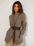 ATISSE – Women's Houndstooth Blazer – Belted Tailored Long Sleeve Jacket