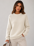 ATISSE – Women's Cotton Blend Knit Sweater – Textured Crew Neck Pullover – Casual Winter Jumper