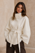 ATISSE – Women's Belted Cape Coat – High Neck Wool Blend Winter Poncho Jacket