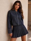 ATISSE – Women's Two Piece Skirt Set – Zip Front Jacket & Pleated Mini Skirt Matching Set
