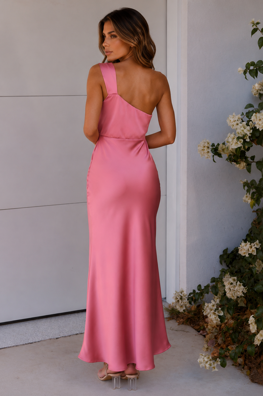 ATISSE GRETA – Drapiertes One-Shoulder Maxikleid für Damen – Rosa