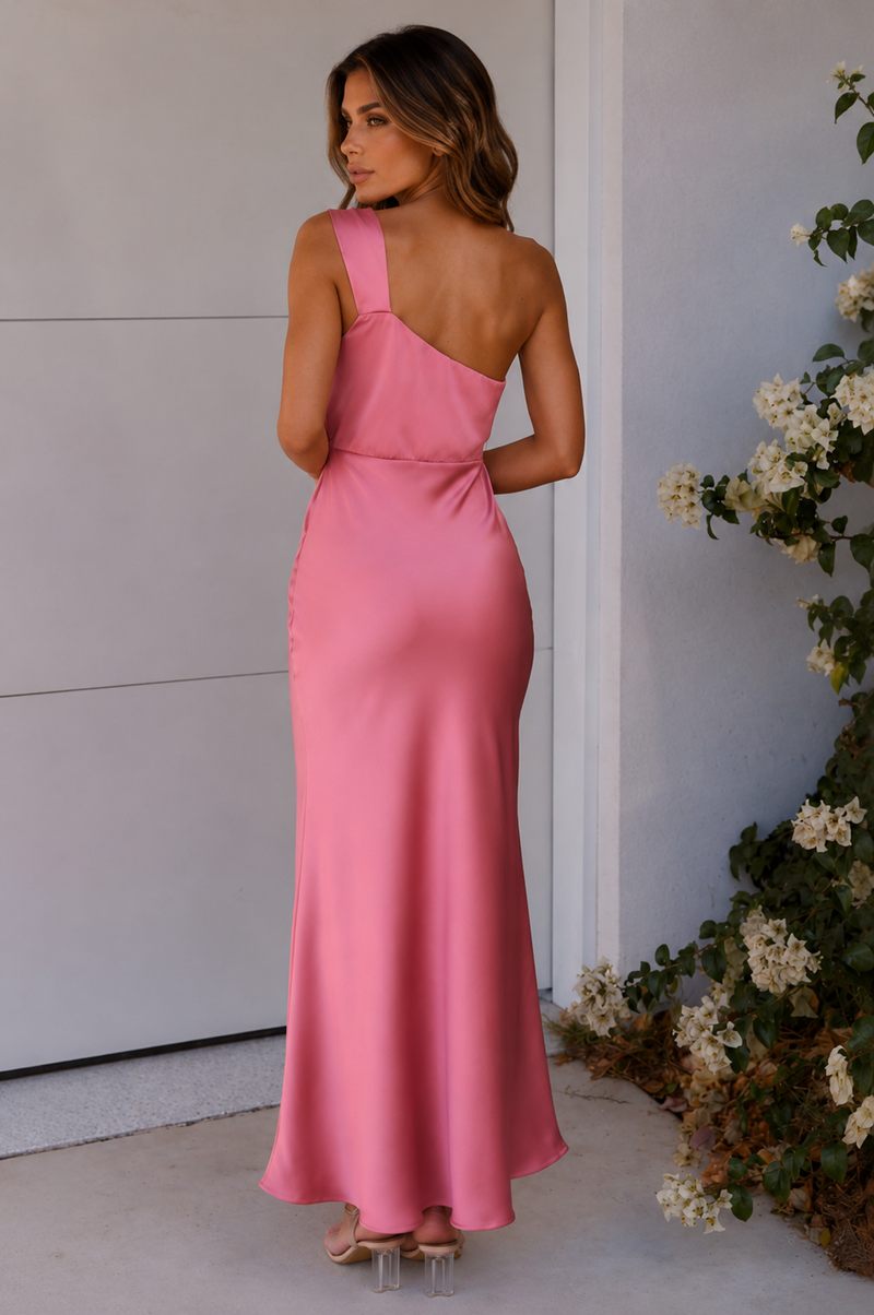 ATISSE GRETA – Drapiertes One-Shoulder Maxikleid für Damen – Rosa