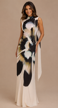 ATISSE DAKOTA – Maxikleid aus geblümtem Chiffon mit abnehmbarem Foulard für Damen – Elfenbein
