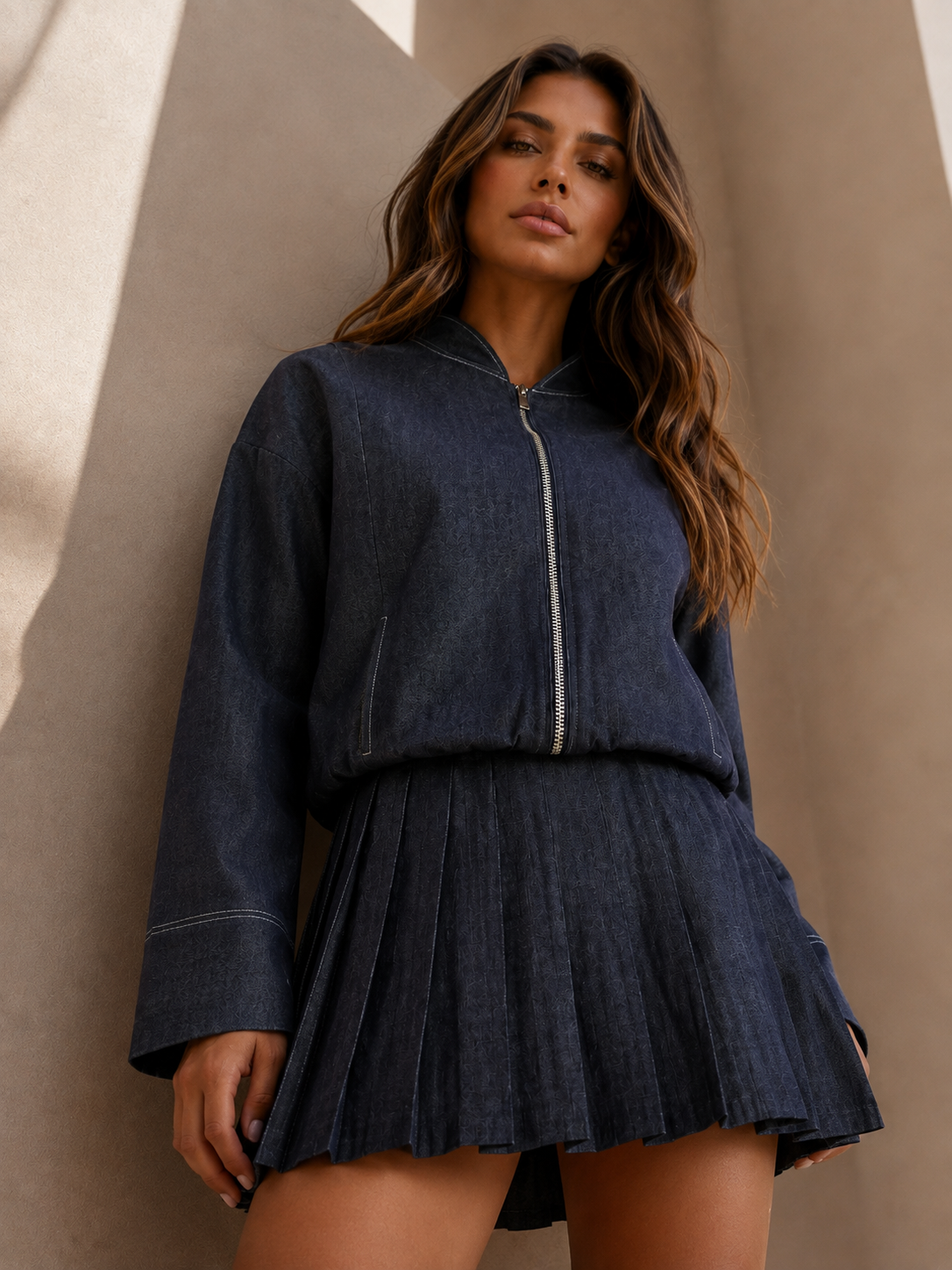 ATISSE – Women's Two Piece Skirt Set – Zip Front Jacket & Pleated Mini Skirt Matching Set