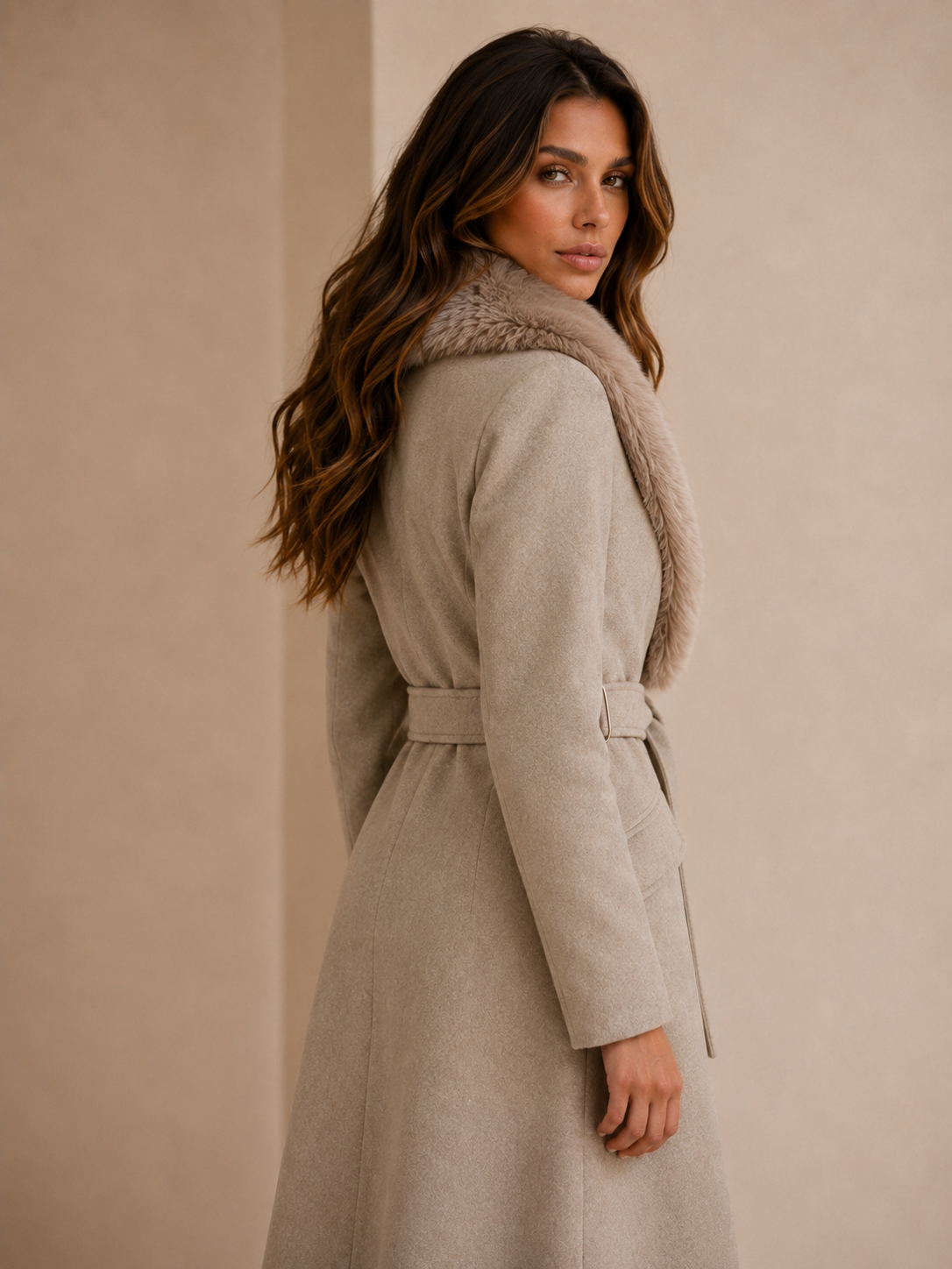 ATISSE – Women's Longline Belted Parka Coat – Faux Fur Collar Winter Wrap Coat