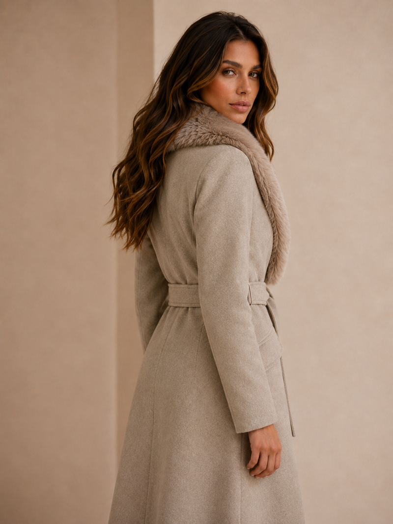 ATISSE – Women's Longline Belted Parka Coat – Faux Fur Collar Winter Wrap Coat