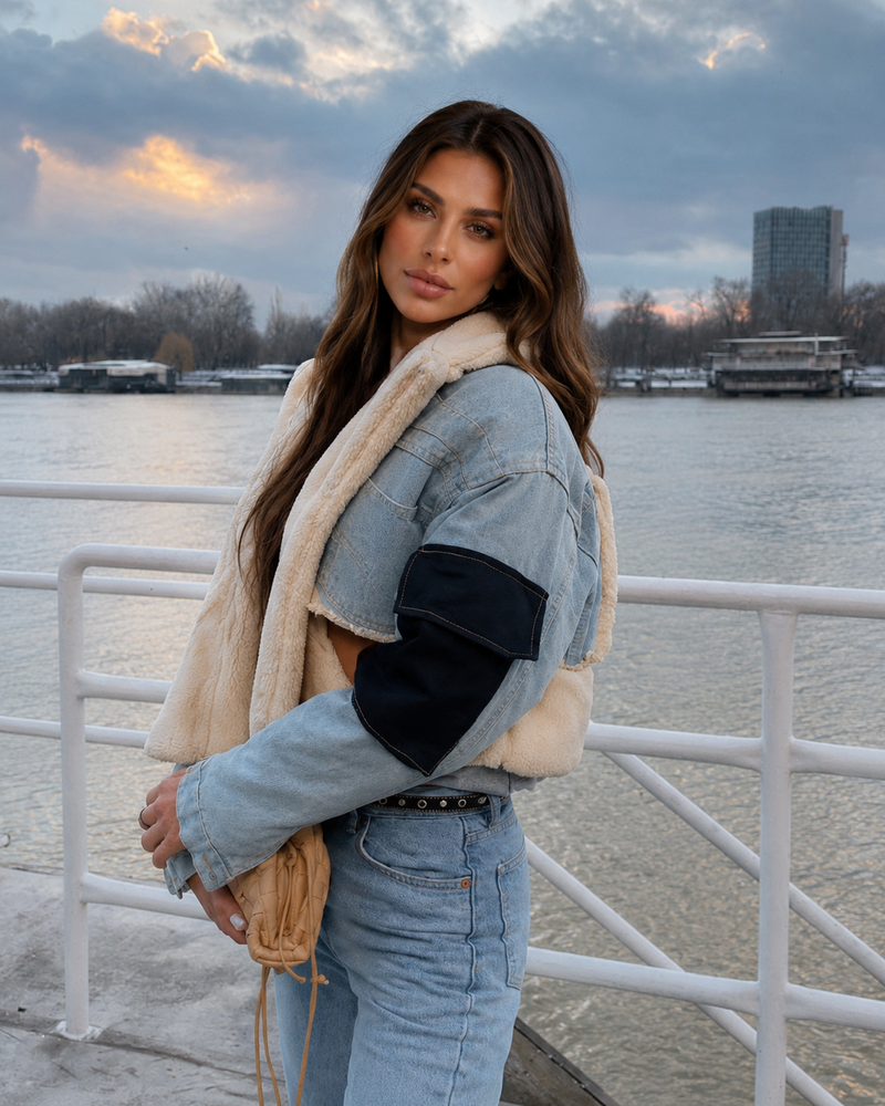 ATISSE HANNAH – Women's Sherpa Denim Jacket – Faux Shearling Cropped Jacket