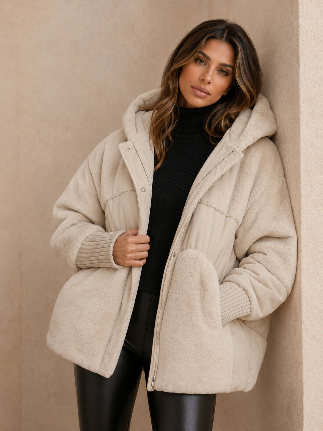 ATISSE – Women's Quilted Puffer Jacket – Warm Hooded Oversized Winter Coat Elegant