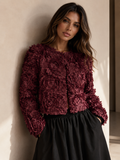 ATISSE – Women's 3D Floral Cropped Jacket – Textured Flower Statement Jacket