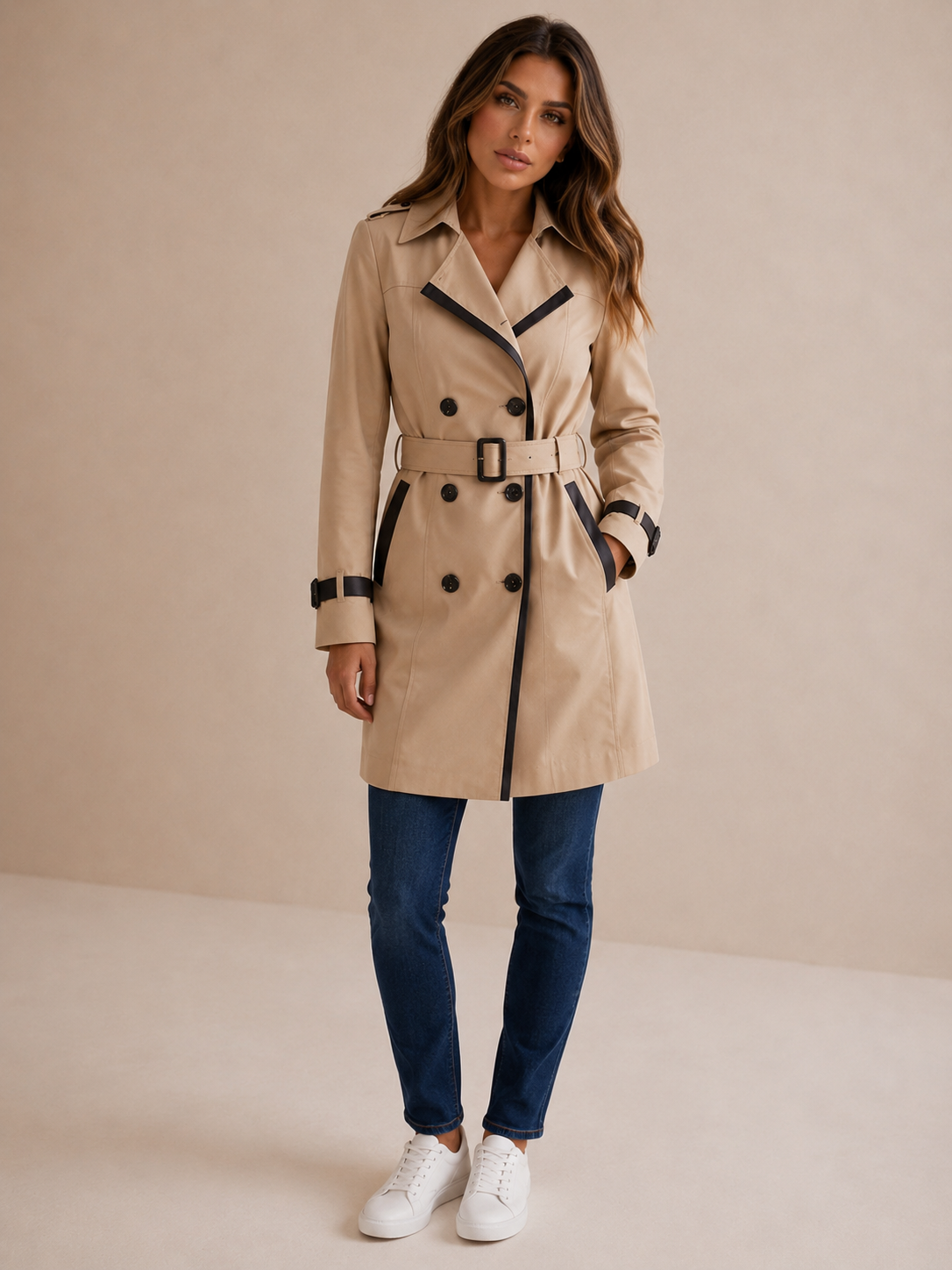 ATISSE – Women's Belted Double-Breasted Trench Coat – Long Tailored Winter Parka