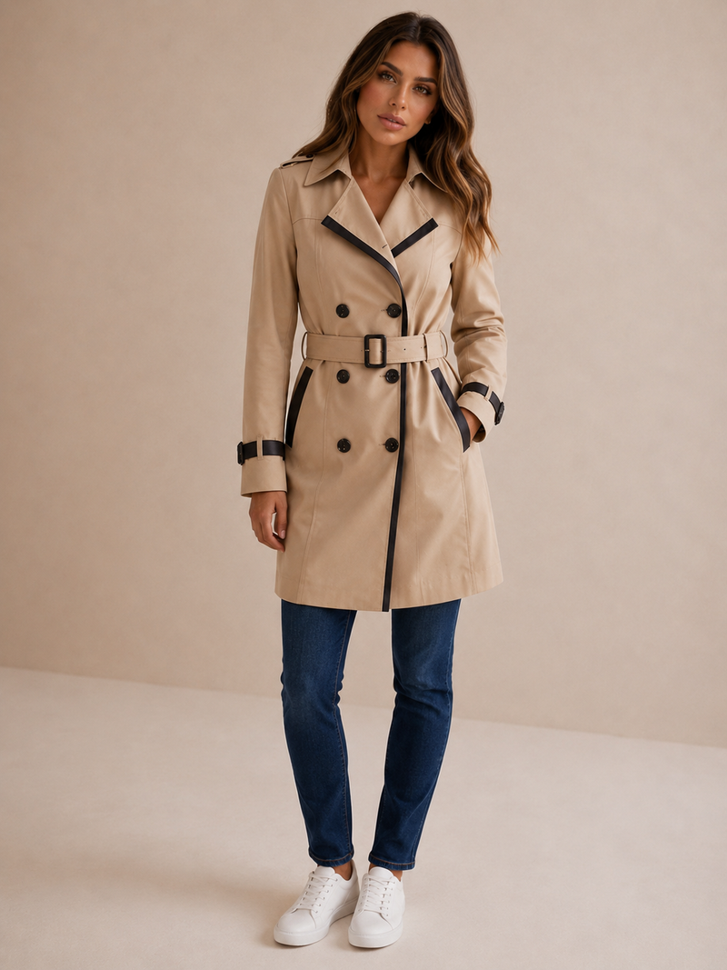 ATISSE – Women's Belted Double-Breasted Trench Coat – Long Tailored Winter Parka