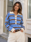 ATISSE – Women's Striped Knit Sweater – Color Block Collared Pullover – Relaxed Winter Jumper