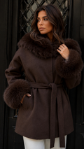 ATISSE TURIM – Abrigo de pelo sintético con cuello oversize para mujer – Marrón chocolate