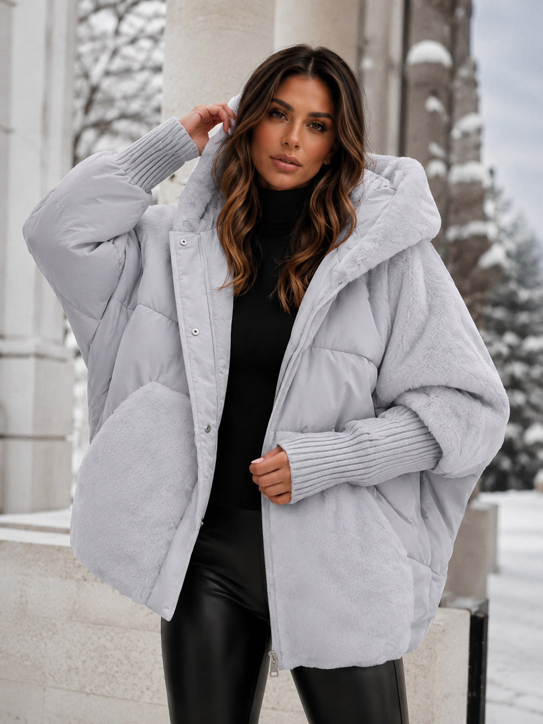 ATISSE – Women's Quilted Puffer Jacket – Warm Hooded Oversized Winter Coat Elegant