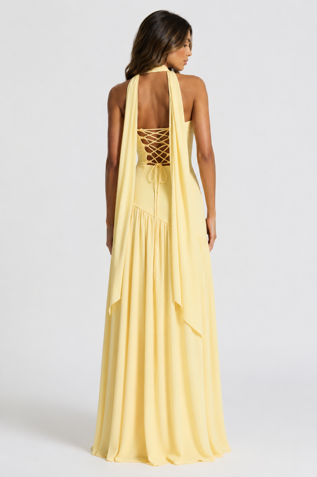 ATISSE MALIYAH ICON – Vestido maxi de gasa palabra de honor para mujer – Vestido de noche formal amarillo limón