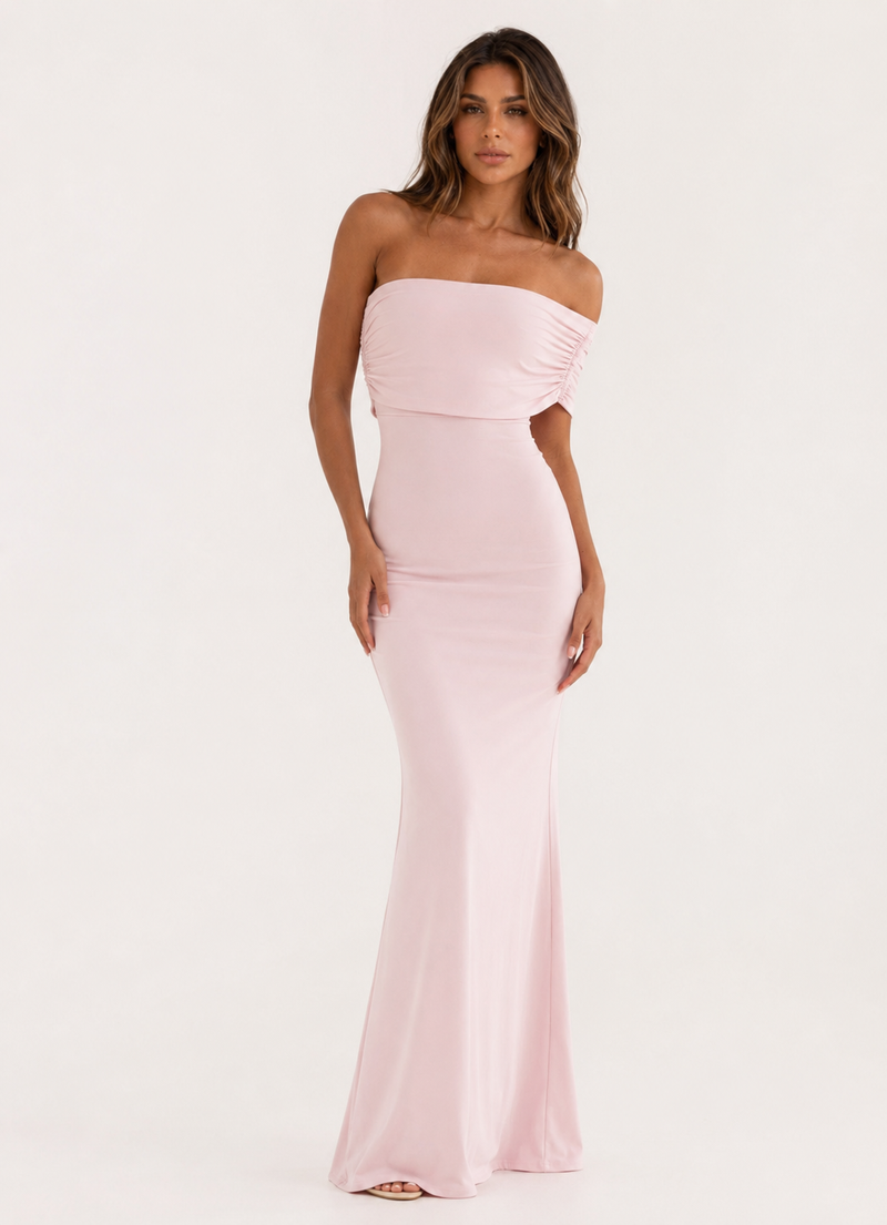 ATISSE SOCIALITE – Damen schulterfreies Maxikleid – Abendkleid Puderrosa